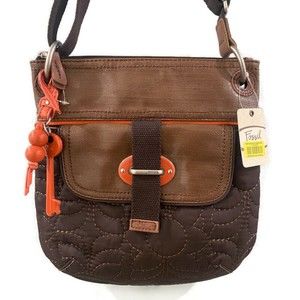 Fossil Keyper Brown Quilted Crossbody - Orange Accents